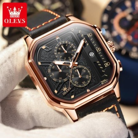 2026 OLEVS 9950 Men’s Leather Waterproof Casual Watch.
